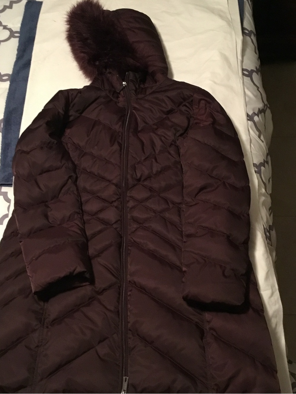 Kenneth Cole Women's Long Quilted Hooded Puffer Coat - Plum